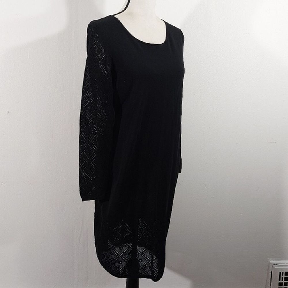 Peruvian Connection Black Open Knit Argyle Long Sleeve Dress Size M - Picture 4 of 10